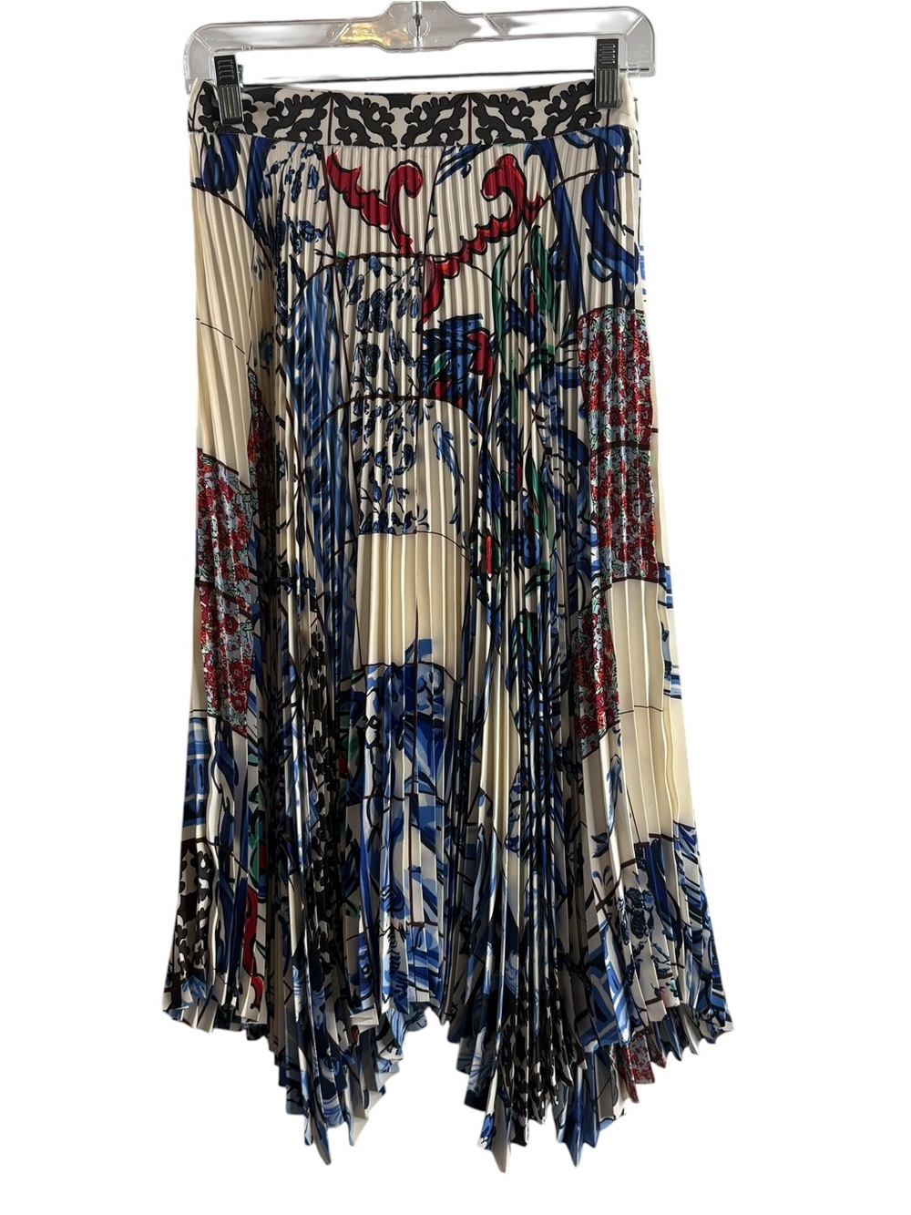 TORY BURCH Pleated Floral Midi Skirt in Cream, Blue & Red $498